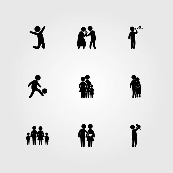 Menschen Icon Set Vektor. Vater mit Baby, Liebe, Mann und Kindern — Stockvektor