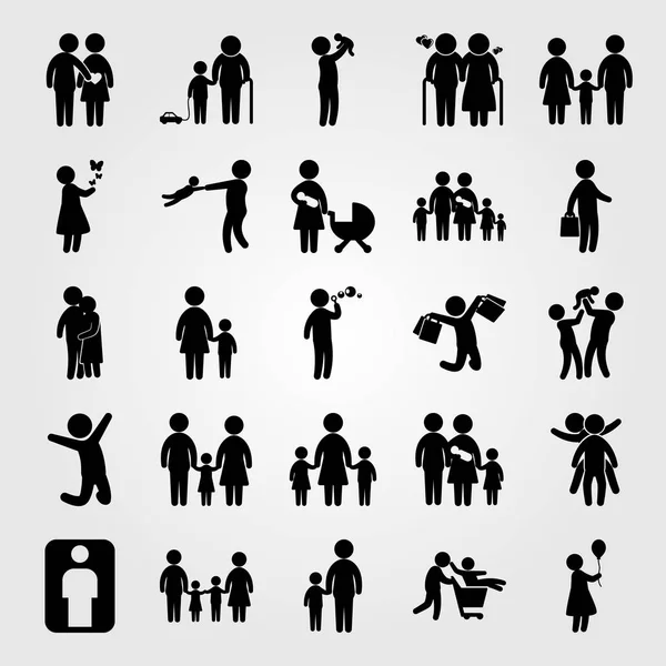 人向量图标集合 男人与袋子 商人和夫妇 — 图库矢量图片