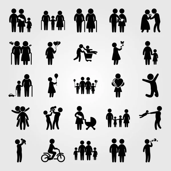 İnsanlar Icon set vektör. Anne, aşk, baba ve kız kelebekler ile Çift