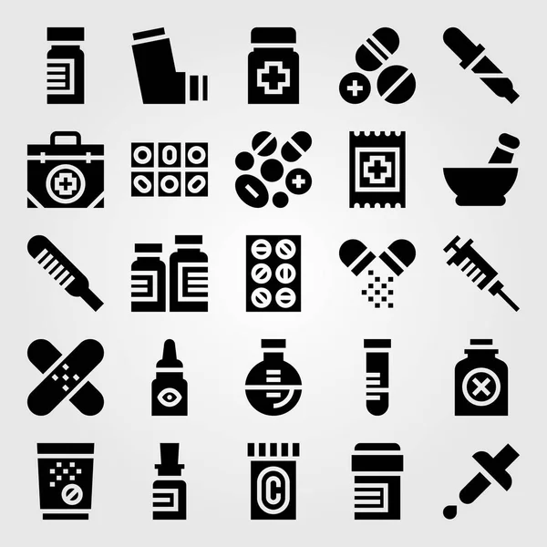 Conjunto de iconos de vector médico. botella, termómetro, tubo y pipeta — Vector de stock