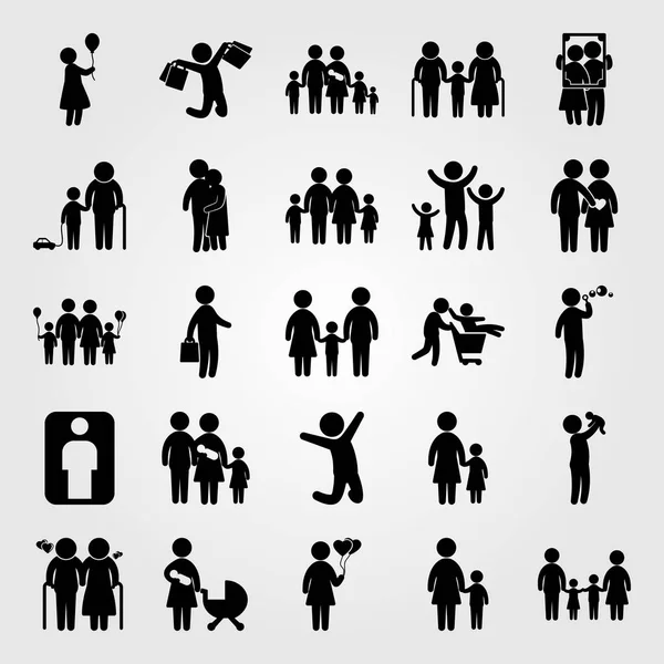 Menschen Icon Set Vektor. Mann, Großvater, Kinder und Vater — Stockvektor