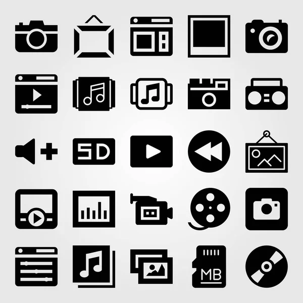 Multimedia Vector Icon Set Photo Volume Frame Movie Player — Stock Vector