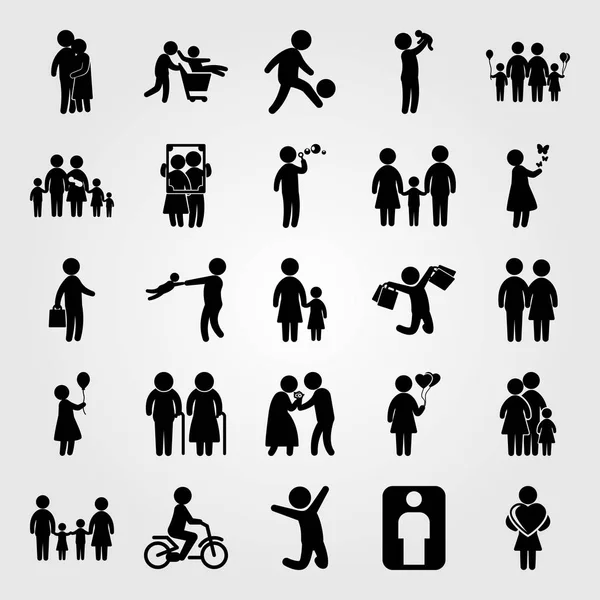 Humans Icon Set Vector Man Giving Flowers Human Hugging Baby — Stock Vector