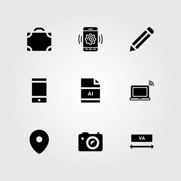 Webes Tervezés Vector Icon Set Írás Táska Laptop Ceruza — Stock Vector