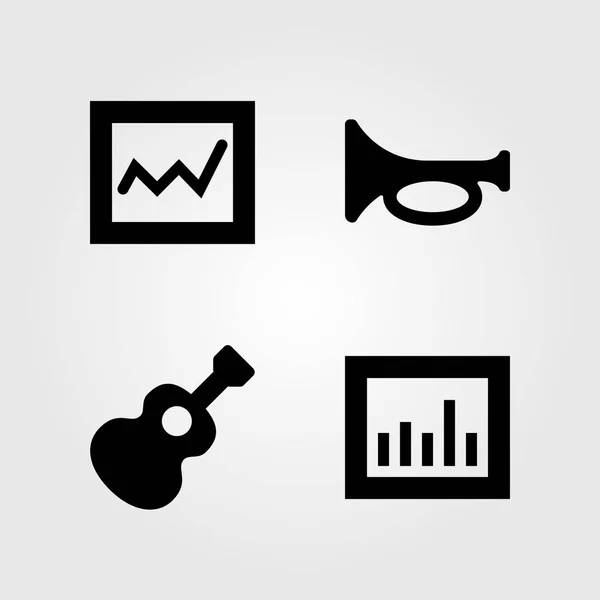 Oktatás ikonok beállítása. Vektoros illusztráció analytics, a trombita és a gitár — Stock Vector