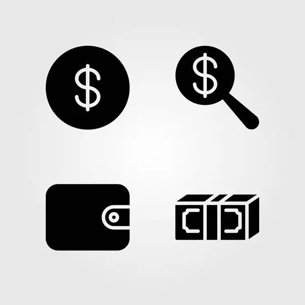 Conjunto de iconos de dinero. Ilustración vectorial dinero, billetera, moneda dólar y dólar — Archivo Imágenes Vectoriales