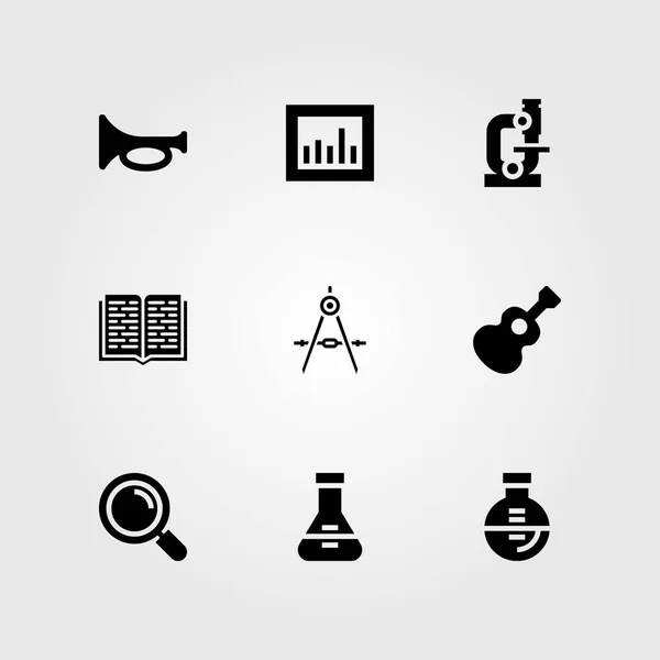 Onderwijs vector icon set. trompet, kompas, open boek en kolf — Stockvector