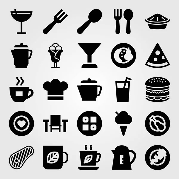 Restoran vektör Icon set. kaşık, biftek, tablo ve kahve Kupası — Stok Vektör