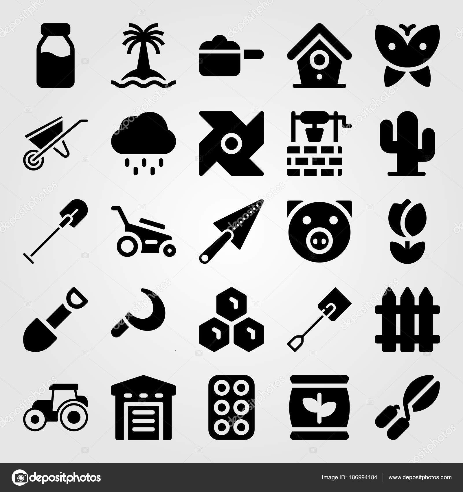 Garden Vector Icon Set Tulip Wheelbarrow Butterfly And Bird House Stock Vector C Salamzadeh 186994184
