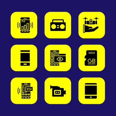 Teknoloji vektör Icon set. bellek, dron, smartphone ve sd kart