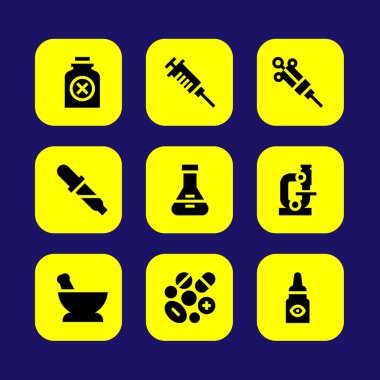 Tıp vektör Icon set. harç, zehir, şişesi ve göz damlası