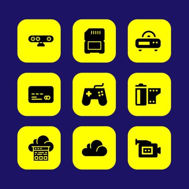 Teknoloji vektör Icon set. SD kartı, kredi kartı, bellek ve web kamerası