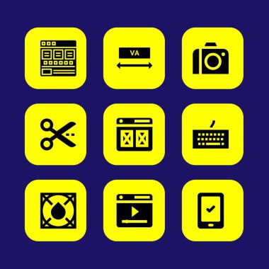 Web tasarım vektör Icon set. yazma, makas, damla ve tablet