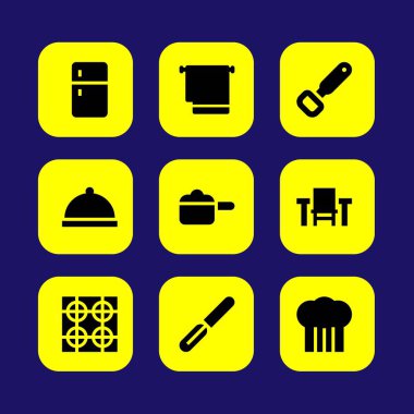 Mutfak vektör Icon set. soba, şişe açacağı, pot ve tablo