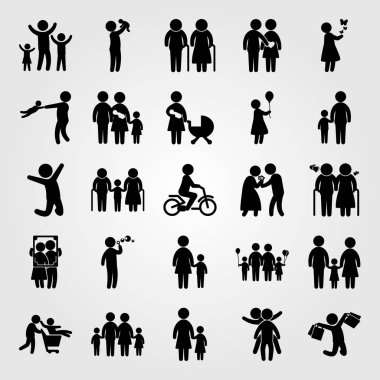 İnsanlar Icon set vektör. Bebek, dedem, aşk ve aşık Çift