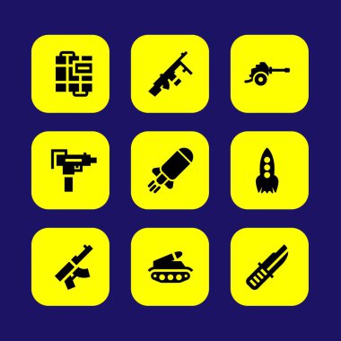 Silah vektör Icon set. bıçak, av tüfeği, bomba ve silah