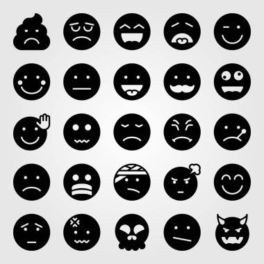 Duygular Icon set vektör. gergin, yaralı, huysuz ve stres