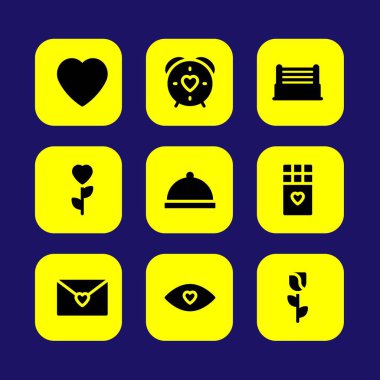 Sevgililer günü vektör Icon set. plaka, sevgi göz, gül ve Sevgililer günü