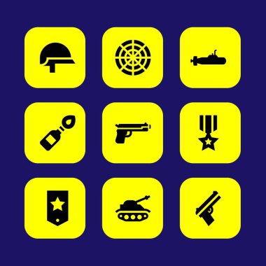 Silah vektör Icon set. denizaltı, silah, kask ve radar