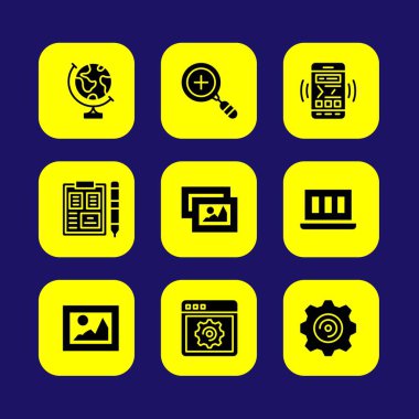 Temel vektör Icon set. resim, smartphone, Pano ve tarayıcı