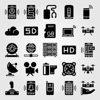 Teknoloji simge vektör ayarlayın. bellek, smartphone, webcam ve dizüstü