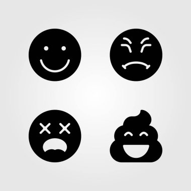 Duygular Icon set vektör. gülümseme, huysuz, şok ve kaka