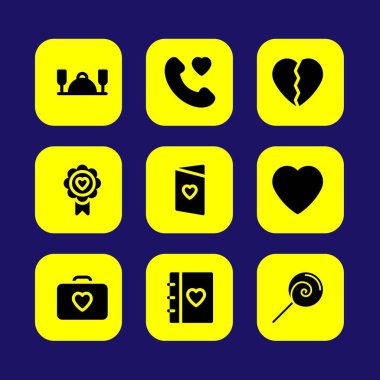 Sevgililer günü vektör Icon set. aşk kartı, kırık kalp, Sevgililer günü ve sevgi gündem