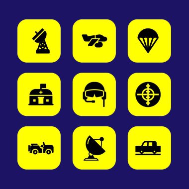 Askeri vektör Icon set. anten, pilot, amaç ve uydu