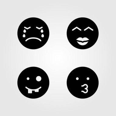 Duygular Icon set vektör. Gülümse, öpmek, çirkin ve ağlayan