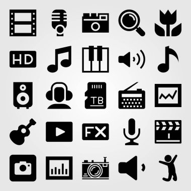 Multimedya vektör Icon set. bellek, makro, mikrofon ve mikrofon