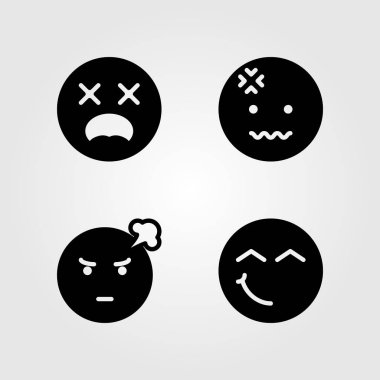 Duygular Icon set vektör. kızgın, baş ağrısı, gülümseme ve şok