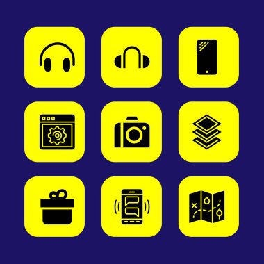 Temel vektör Icon set. hediye, Katmanlar, fotoğraf makinesi ve tarayıcı