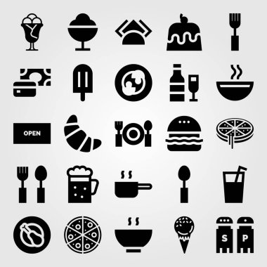Restoran vektör Icon set. çorba, ödeme, dondurma ve peçeteler