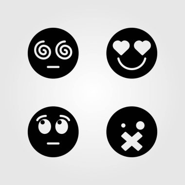 Duygular Icon set vektör. dissapointment, gülümseme, sevgi ve sessiz