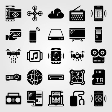 Teknoloji simge vektör ayarlayın. bulut, smartphone, pc durumda ve radyo