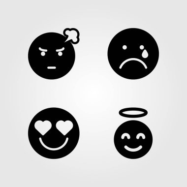 Duygular Icon set vektör. Angel, Sevgililer günü, kızgın ve aşık