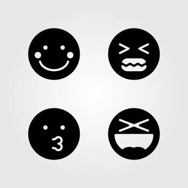 Duygular Icon set vektör. öp, gülüyor, kızgın ve utangaç