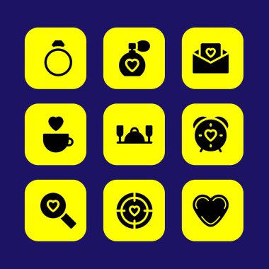 Sevgililer günü vektör Icon set. Sevgililer günü, aşk hedef, aşk zaman ve arama seviyorum