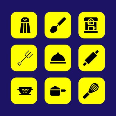 Mutfak vektör Icon set. Mikser, çatal, plaka ve pot