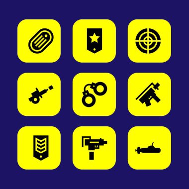 Silah vektör Icon set. Amaç, kelepçe, av tüfeği ve belirteci