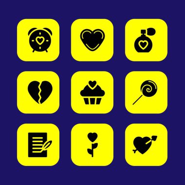 Sevgililer günü vektör Icon set. aşk, kalp, kırık kalp ve gül ile cupcake