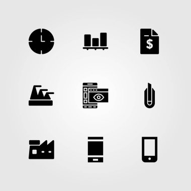 İş vektör Icon set. piramit grafiği, sözleşme, akıllı telefon ve çubuk grafik