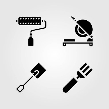 Araçlar Icons set. Vektör çizim spade, rulo ve çatal chop gördüm