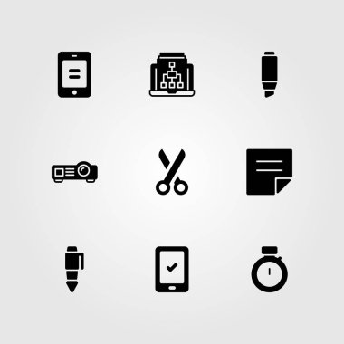 İş vektör Icon set. Tablet, dolma kalem, dizüstü bilgisayar ve Not