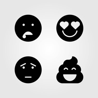 Duygular Icon set vektör. Kaka, sevgi, salya ve gülümseme