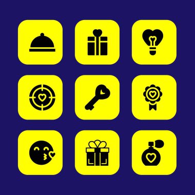 Sevgililer günü vektör Icon set. Hedef, Sevgililer günü, öpücük aşk ve aşk anahtar