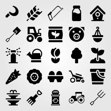 Bahçe simge vektör ayarlayın. kova, kürek, domuz ve yumurta