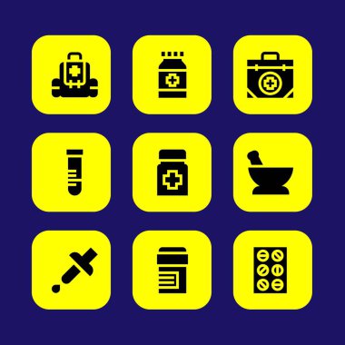 Tıp vektör Icon set. hap, tablet, tüp ve pipet