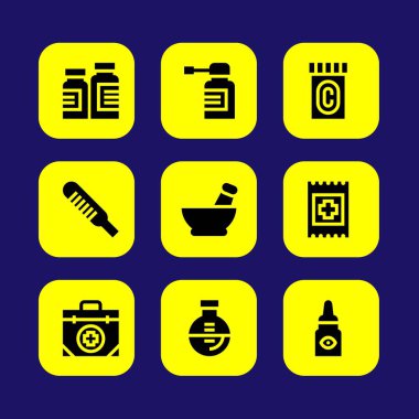 Tıp vektör Icon set. Tıp, yardım grubu, sprey ve ilk yardım kiti