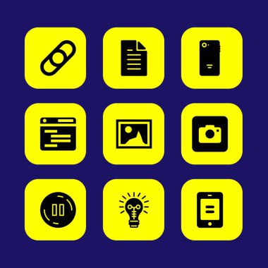 Temel vektör Icon set. fikir, fotoğraf makinesi, smartphone ve tarayıcı